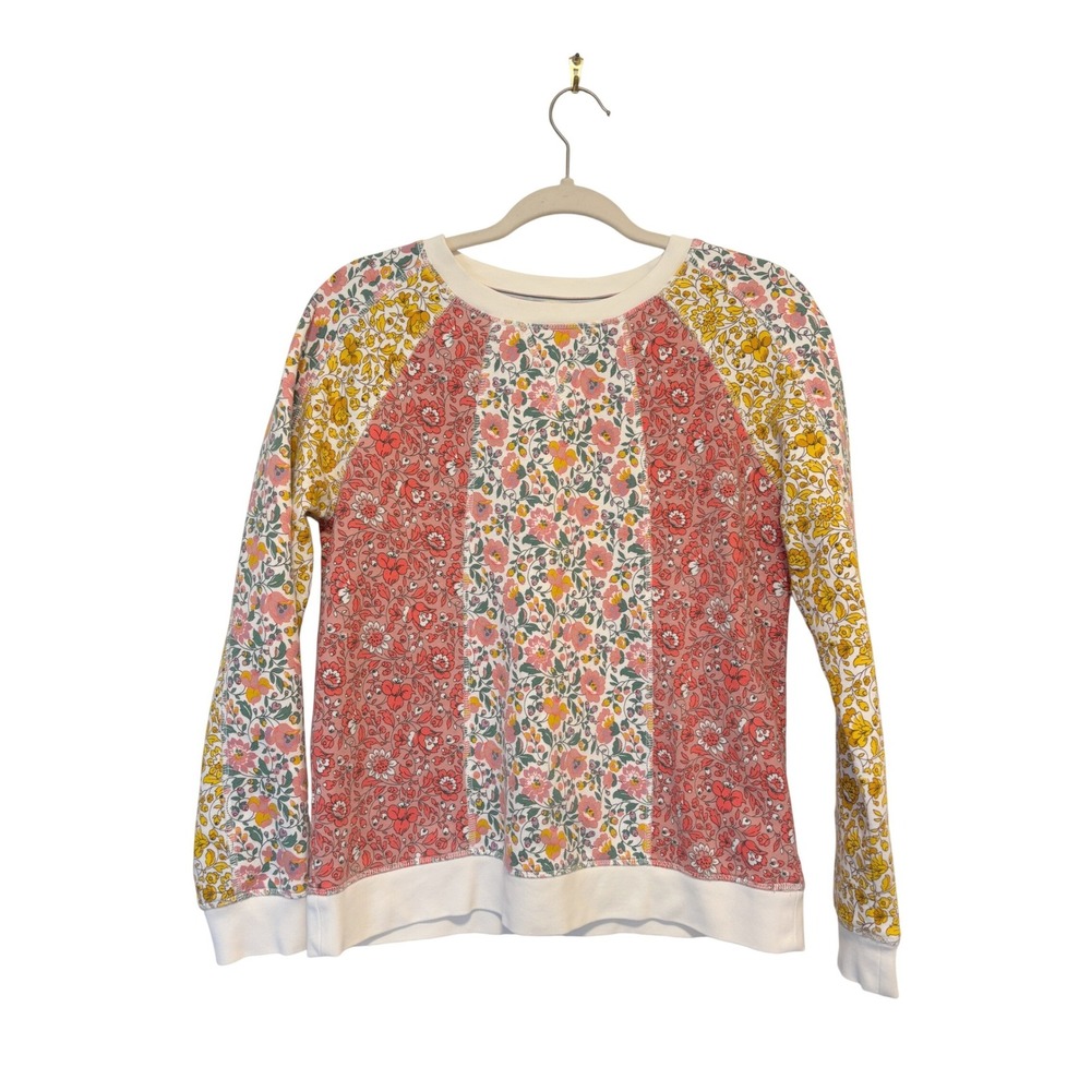 Boden Hannah Floral Patchwork Sweatshirt Pink Yellow Raglan Pullover Sz Small